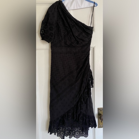 Ulla Johnson One-Shoulder Black Eyelet Lace Dress - Size 2 - Picture 3 of 16